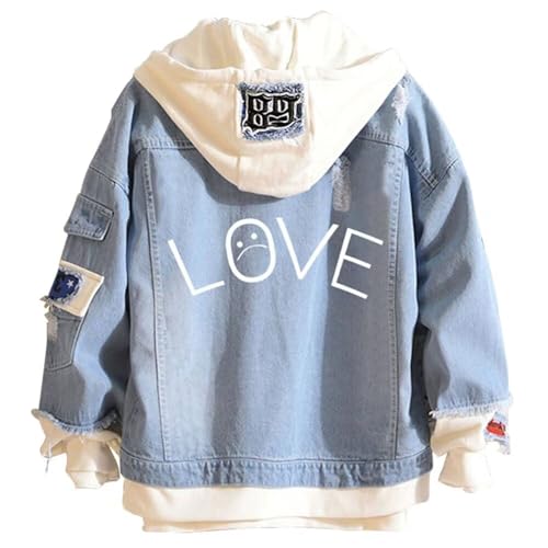Image of KPOP Rapper Denim Jacket Jeans Love Printed Fashion Sport Hip Hop Hoodie