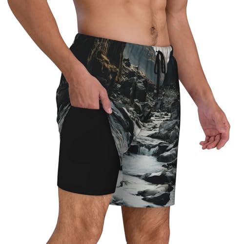 Men's Swim Trunks Quick Dry Board Shorts River and Gray Rocks Beach Shorts with Pocket Bathing Suits for Men2