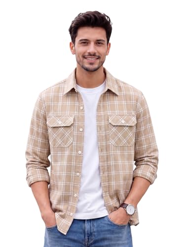 Image of Amazon Brand - INKAST Men's Cotton Blend Button Down Shirt || Long Sleeve Casual Flannel Check Shirt || Soft Breathable Lightweight Collared Shirts with Two Flap Chest Pockets || Stylish Everyday Wear