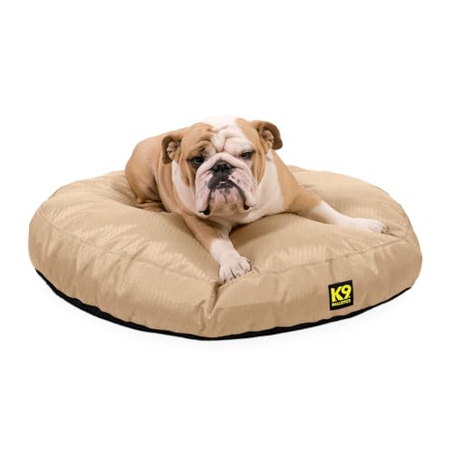 K9 Ballistics Round Tough Nesting Pillow Dog Bed Chew Resistant, Water Resistant, Washable for Dogs That Like to Play Rough - Medium, Tan