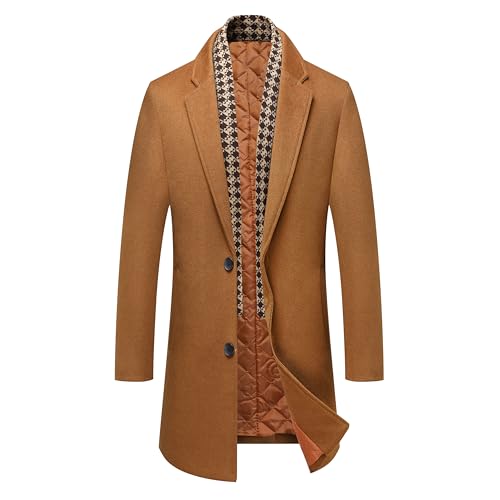 Image of PRIJOUHE Men's Wool Coat Hoodie Long Trench Coat Cotton Casual Woollen Overcoat Jacket