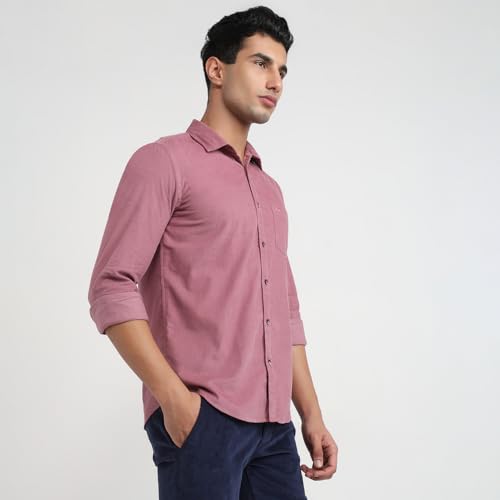 Image of Park Avenue Men Slim Fit Solid Pattern Pure Cotton Semi Cut Away Collar Full Sleeve Casual Shirt