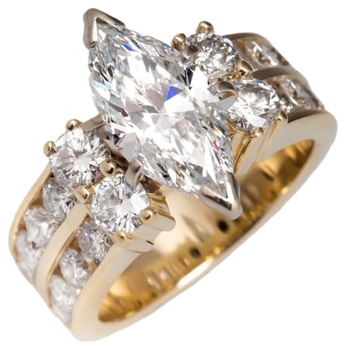 Yellow Gold-Plated Marquise Cut & Round Cut Cubic Zirconia Rings Simulated Diamond Bridal Engagement Ring,Vintage Style Wedding Band Ring Jewelry Gifts