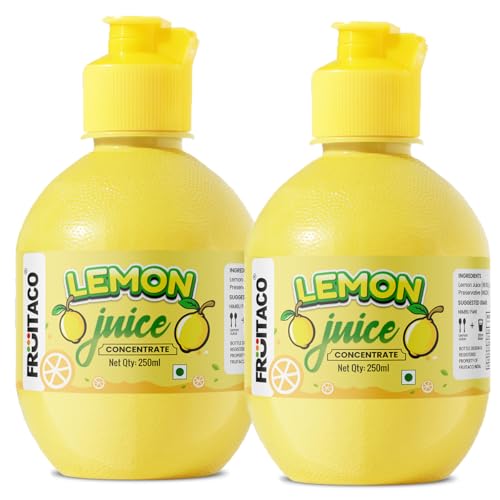 Image of Fruitaco Yellow Lemon Juice Concentrate - Pack of 2 (500ml) | Equivalent to 50 Lemons | Pocket Bottle | Easy to Use in Cooking, Beverages, Shikanji, Lemonade & More