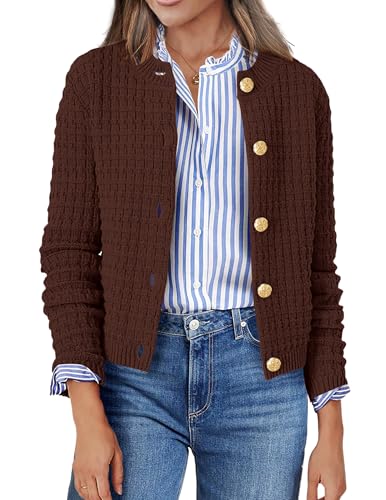 Image of Zeagoo Women's 2026 Cardigan Sweaters Button Down Crew Neck Open Front Long Sleeve Knit Cropped Jackets