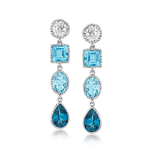 Ross-Simons 10.40 ct. t.w. Tonal Blue and White Topaz Drop Earrings in Sterling Silver