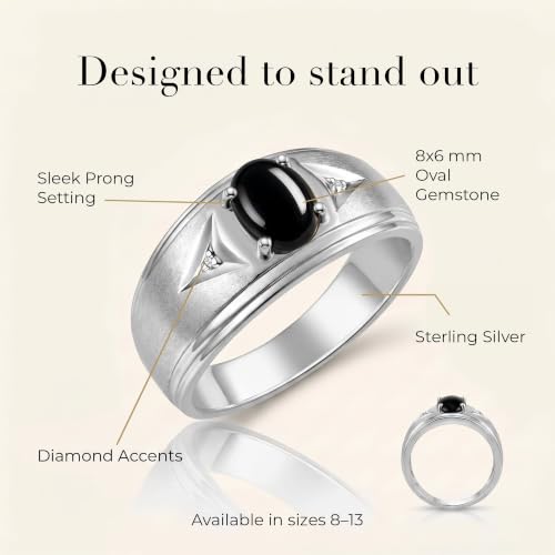 Image of Rylos Men's Rings Classic Design 8X6MM Oval Gemstone & Sparkling Diamond Ring - Color Stone Birthstone Rings for Men, Sterling Silver Rings in Sizes 8-13. Elevate Your Style with Timeless Elegance!