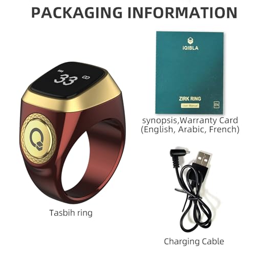Image of Smart Tasbih Zikr Ring, 20mm Muslim Digital Azan Alarm Clock, Tasbih Counter Smart Ring (Red)