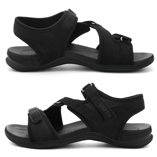 Image of UBFEN Womens Hiking Water Sport Sandals with Arch Support | 3 Adjustable Straps, Cushioned Footbed, Non-Slip, Comfortable Walking for Athletic Outdoor Summer Beach