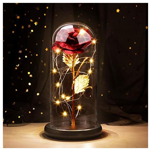 Joyhoop Rosa Eterna, Rosa Bella y Bestia, Rosas de Cristal con Base Pino Luces LED, Rosa San Valentin, Regalos San Valentin Mujer, Regalo Romantico San Valentin Decoración Flores San Valentin Mujer.