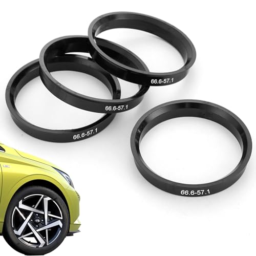 VTYTZZ 4 Anillos de centrado de 66,6 mm a 57,1 mm, Anillos de centrado de 66,6 a 57,1, Anillos de centrado, compatibles con Volkswagen, y Audi, reducción de Vibraciones, Color Negro