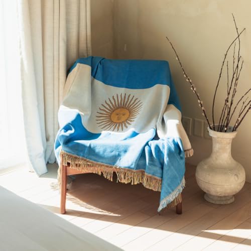 Ceibo House Argentina Flag Woven Throw Blanket | Lightweight Cotton Blend | 70x50 Inches | Multipurpose Blanket for Bed, Sofa, Picnic, Beach, Tapestry, Decor or Gift