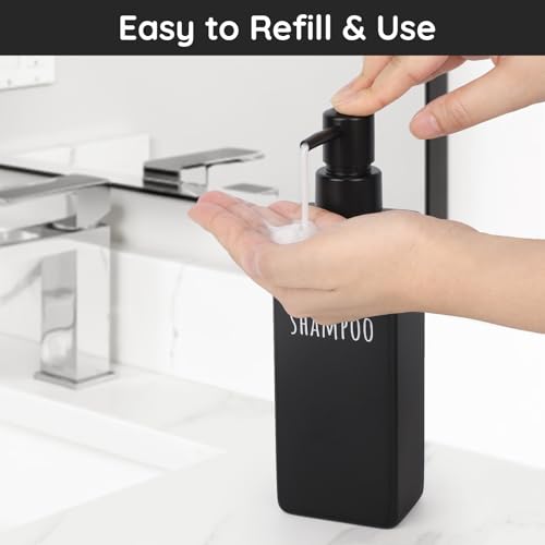 Image of Segbeauty Plastic Shampoo and Conditioner Dispenser, 3pcs 16.9oz Refillable Lotion Soap Dispenser, 500ml Black Shampoo Bottles, Empty Shower Pump Dispenser Lotion Container for Modern Bathroom Hotel
