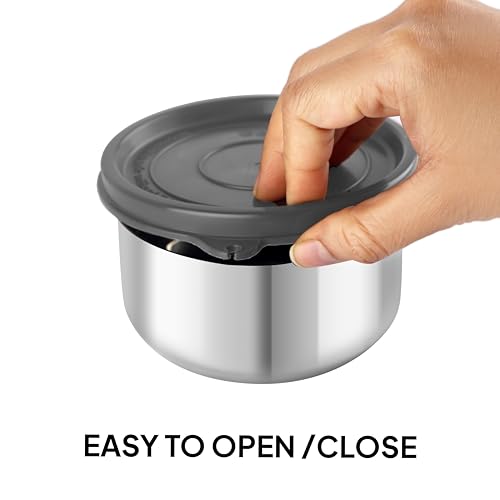Image of CELLO MF Fab Lunch Box with Bag for Office Use, Grey | 315 ml x 4 Stainless Steel Containers with 510 ml Steel Tumbler, Airtight Leak Proof Easy to Carry with Strap Tiffin Box for Travel & Daily Use