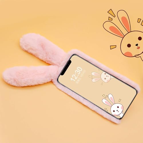 Omorro KC1690-I16M-6 Compatible With Iphone 16 Plus Case Plush Rabbit Case For Women Girls Soft Warm Fluffy Furry Bunny Ear Fur Phone Case Protective Bling Crystal Rhinestone Bow Knot Diamond Case Light Pink thumb #1