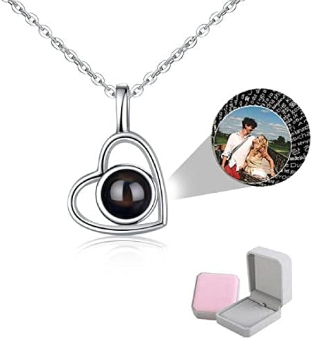 wikkeny Personalized Photo Projection Necklace, 925 Sterling Silver Custom Name I Love You 100 Languages Pendant Jewelry Gifts Women Girls,silver