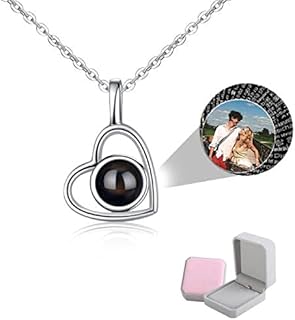 wikkeny Personalized Photo Projection Necklace, 925 Sterling Silver Custom Name I Love You 100 Languages Pendant Jewelry Gifts Women Girls,silver