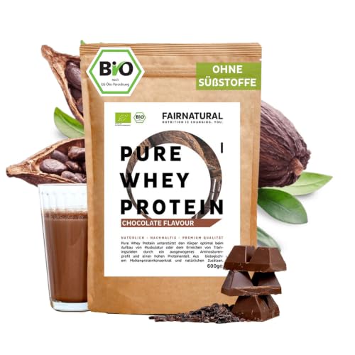 BIO WHEY Protein-Pulver Schoko ohne Chemie [Regional aus Deutschland] - Hochwertige Bio Eiweiß-Shakes » 100% NATÜRLICH « 600g Eiweiß-Pulver Schokolade aus Premium Molkenprotein-Pulver ohne Soja