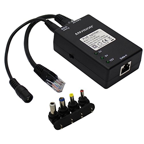 ANVISION 2-Pack Adaptador Divisor PoE Activo Gigabit con Puntas Multi-Tamaño, Compatible IEEE 802.3af, hasta 100 Metros, Salida de Energía DC 5V/9V/12V para Cámara IP, AP, Teléfono VoIP y Más miniatura 2