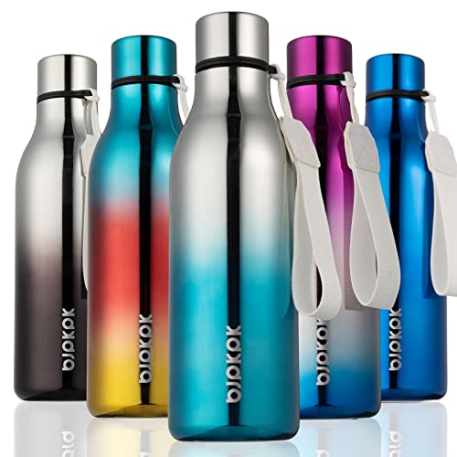 Image of BJPKPK Insulated Water Bottles, 18 oz Stainless Steel Metal Water Bottle with Strap, BPA Free Leak Proof Jugs, Mugs, Flasks, Reusable Thermal Flasks for Sports & Travel, Blue Lagoon