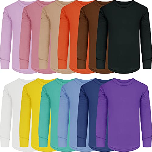 Snoozzz'n Girls/Boys/Toddler 12 Pack Athletic Performance Long Sleeve Undershirt Tops/Base Layer Cotton Stretch Shirts (12 Pack - Assorted Solid Colors, 5-6)