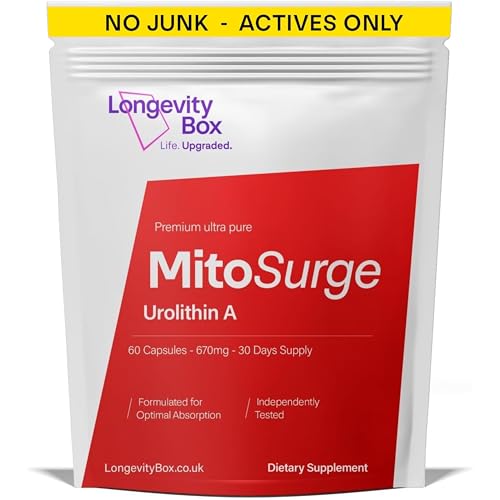 MitoSurge Urolithin A 500 mg Hochdosiertes Nahrungsergänzungsmittel zur Zellreparatur und Energiegewinnung Unterstützt Muskelkraft Mitochondrienfunktion und gesundes Altern 60 Kapseln 30-Tage