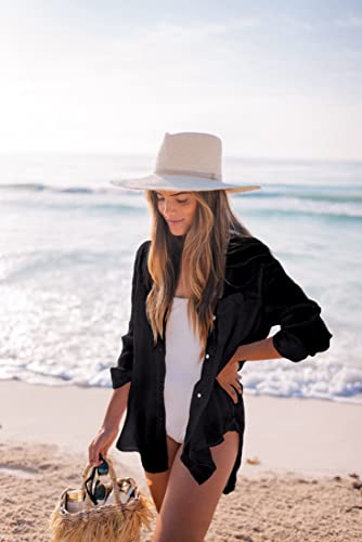 Image of Zoye Chen Women's Bikini Swimsuit Cover Up Button Down V Neck Shirts Long Sleeve Blouse Beachwear Bathing Suit