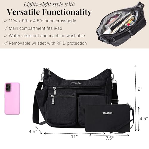Image of Baggallini Modern Everywhere Crossbody Bag for Women 11x9x4.5 Rfid Hobo Bag