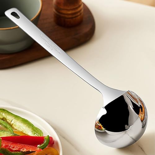 Cooking Oil Skimmer, Stainless Steel Fat Separator Spoon, Heat Resistant Grease Strainer Ladle for Removing Excess Oil, Foam, Impurities in Soups, Stews and Broths, 11.81x3.31 Inches - immagine 5