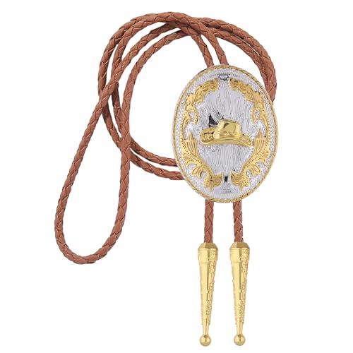 Image of GelConnie Brown Bolo Tie for Men Women Western Ties Mens Gold Bolo Tie Rodeo Cowboy Leather Necktie Cowgirl Tie Wedding