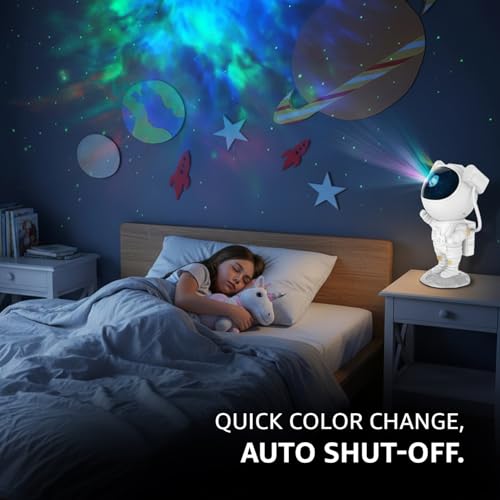 Image of Amazon Basics Astronaut Galaxy Light | Standing Space Man Design | White | ABS+PC+PVC | 7-Color | USB Powered | 10 sq. m Coverage | 11.9 x 11.1 x 22.8 cm