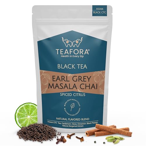 Image of TEAFORA Earl Grey Masala Chai Tea | Spiced Citrus | Blend of Assam CTC, Cardamom, Cinnamon, Black Pepper, Clove, Natural Bergamot Extract | 100% NATURAL - 100g
