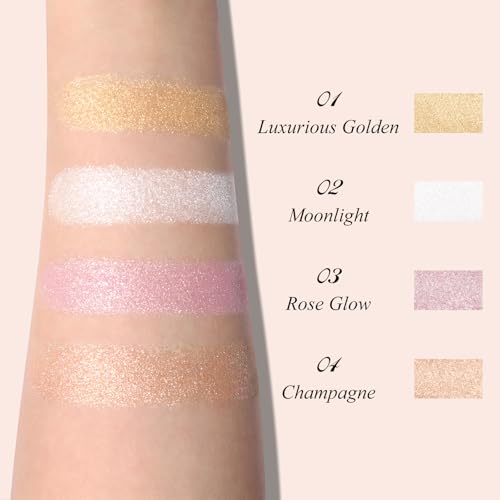 UCANBE Sparkle Bomb Baked Highlighter, Powder Highlighter Makeup, High Glossy Illuminator Palette for Face & Body, Weightless and Buildable (02 Moonlight)