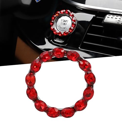 Idée cadeau intérieur de voiture : Anneau en strass rouge pour personnaliser le bouton d'allumage