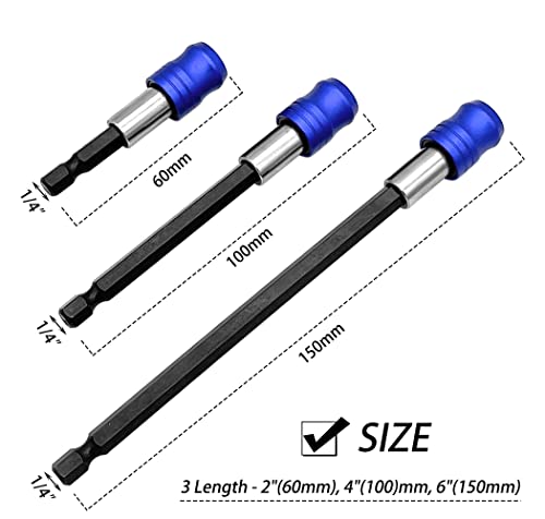 Saipe 3Pcs Quick Release Screwdriver Bits Holder Adapter 1/4 Inch Hex Shank Magnetic Extension Bar Quick Change Socket Screw Driver Drill Bit For Electric Screwdrivers Hand-Held Driver And Power Drill #TOP1