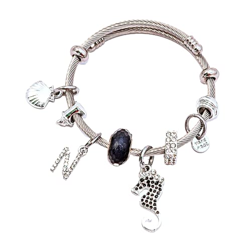 Pulsera de deseos con encantos en elegante estuche negro de acero inoxidable idea regalo para mujer niña pulsera rígida con colgantes hechos a mano caja regalo joyas Cover