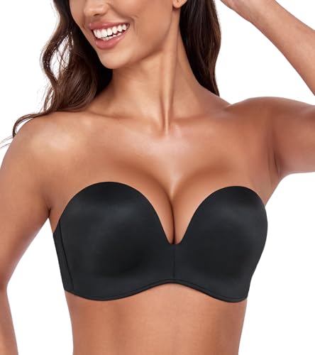 Image of HACI Push Up Strapless Bra for Women Anti-Slip Padded Wireless Stay Put