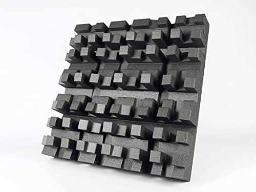 2(ud) Difusor acústico de EPS de color Negro para mejorar la amplitud y profundidad de la escena sonora.Medidas 595x595x167,7mm. EliAcoustic Fussor 3D First Black Cover