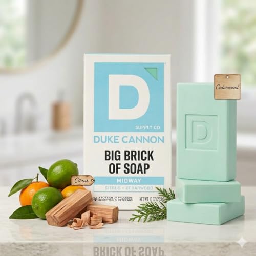 Image of Duke Cannon Supply Co. Extra Large Bar Soap - Men's Natural Soap with Masculine Scents - Citrus + Cederwood - Made in the USA with domestic & globally sourced material - All Skin Types - Midway,10 oz