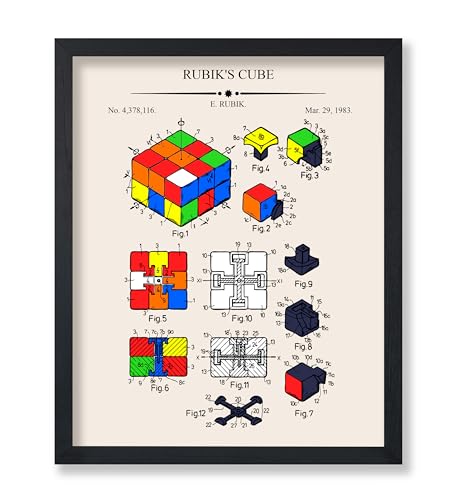 Poster Master Rubik's Cube Blueprint Poster - Puzzle Cube Toy Patent Print - Rubik's Puzzle Toy Art - Technical Drawing Art - Minimal Art - Office or Kid's Room Wall Decor - 8x10 UNFRAMED Wall Art