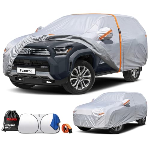 Tozaroa Car Cover Waterproof All-Weather,Heavy-Duty Outdoor Full Exterior Automobiles SUV(Length 191-201 inch) with Windshield Sun Shade Universal Fit Ford Explorer,Toyota Highlander,Durango etc