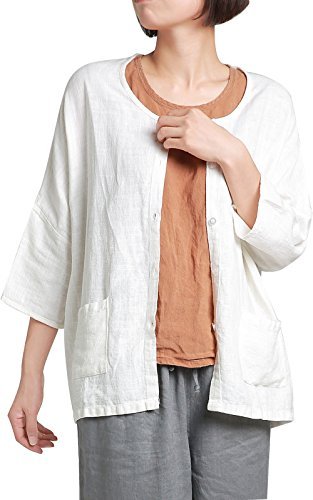 Women's 3/4 Draped Sleeve Button Down Loose Linen Rayon Long Tunic Blouse Shirts