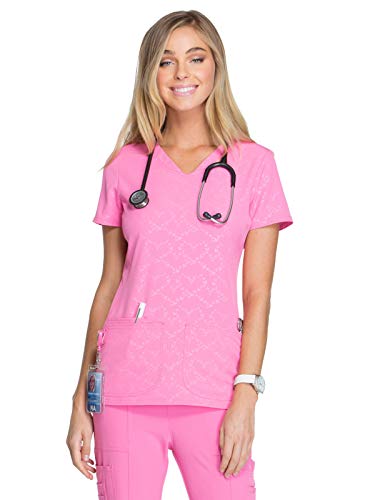 Creative Product HeartSoul V-Neck Scrub Top, 3XL, Beat of My Heart Pink Party