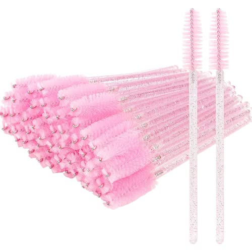 Avos-Deals-Global - 100pcs Disposable Glitter Mascara Wands Makeup Brushes Applicators Kits for Eyelash Extensions and Eyebrow Brush Tool, Castor Oil (Crystal Pink)