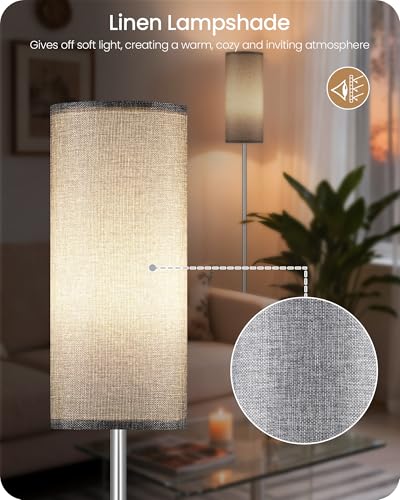 Image of Dimmable Floor Lamps for Living Room with Remote and Foot Switch, 64.4 inch Modern Standing Tall Lamp, Corner Lamp for Bedroom, Office, Bulb Included, 3000K-6500K, Gray and Silver, FCC Listed SH06LD05W1