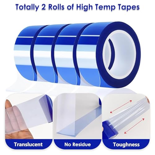 Image of 2 Rolls 50mm X 33m (108ft) Blue Heat Resistant Tape, High Temperature Heat Transfer Tape, Double Sided Heat Resistant Tape for Sublimation Press Electronic Soldering Insulation, No Residue