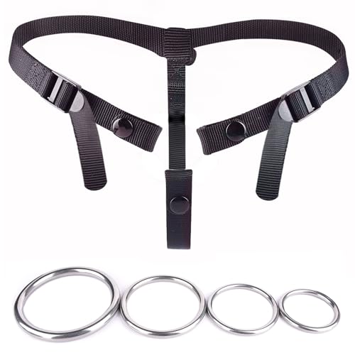 Image of FREDORCH Anti-Off Male Chastity Cage Devices Elastic Band Penis Cage Accessories, Adjustable Auxiliary Belt with 4 Size Cock Rings Sex Toy Underwear for Men (Adjustable Belt with 4 Size Ring)
