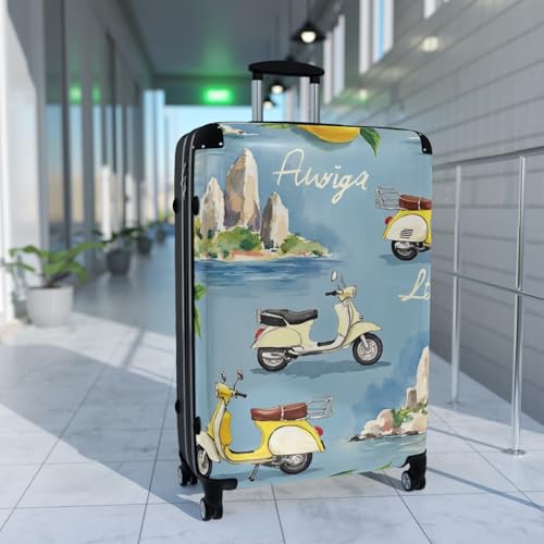 Capri Italia-Inspired Travel Suitcase with Scooter Design, Luggage for Adventurers, Unique Carry-On for Holidays, Perfect3