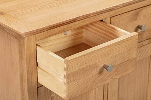 Hallowood Furniture Hereford Oak Small Sideboard with 2 Drawers and Cupboard  Solid Wooden Sideboard with Adjustable Shelves - Storage Cabinet for Bedroom and Living Room  Wide Storage Dresser