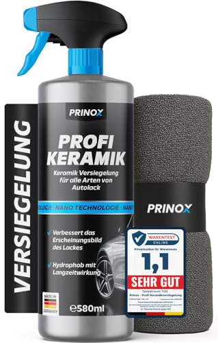Prinox Profi Keramikversiegelung Auto Set 550 ml inkl. Mikrofasertuch - Keramik Versiegelung für perfekten Glanz mit Versiegelungs-Effekt - Premium Lackversiegelung, Flüssigglas für alle Lacke